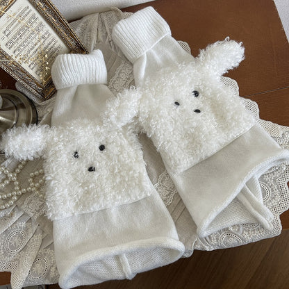 Fluffy Warmers White/Black/Khaki Flared Decorated Leg Puppy