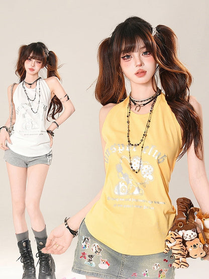 キティプリント ホルターネック タンクトップ イエロー/ホワイト