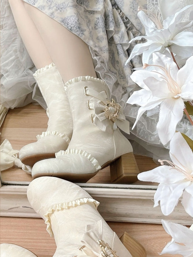 Bow Lily Detachable of Style Boots Lolita White Classic Detail Valley the - Ruffle in