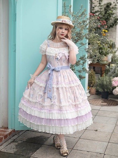 Embroidered Neckline JSK Dress with Layered Hem - Miss Point