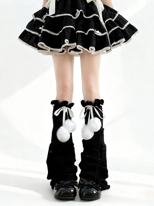 2-Color Flared Openwork Leg Warmers - Black/White