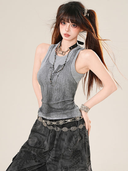 Glamorous – Ärmelloses Top in Weiß/Grau