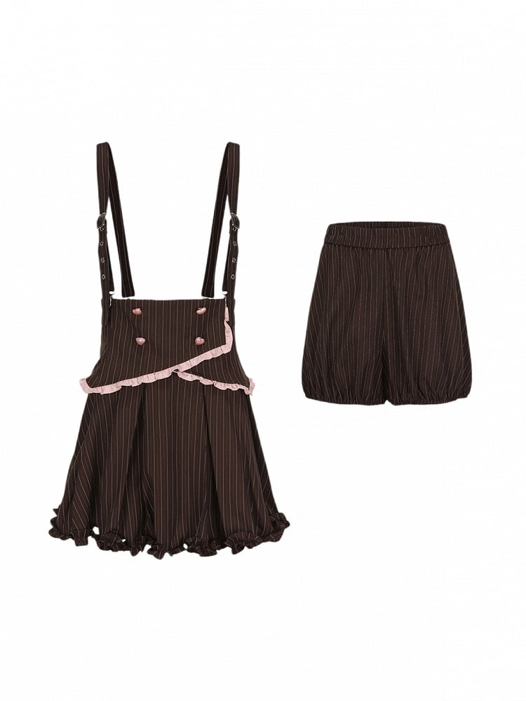 Elastic Size with Set: Straps Trim Black Striped Waist Skirt Adjustable Overall Ruffled Bloomers Plus