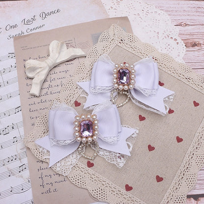 Bowknot Kei Color 6 Rhinestone Options Hairclip Jirai Lace