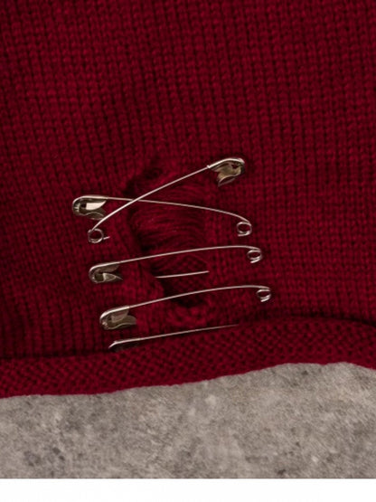Dark Red Punk Ribbed Leg Warmers with Metal Buckle - Strange Sugar