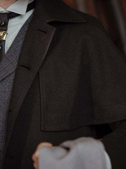 コート スチームパンク ブラック 取り外し可能なケープ