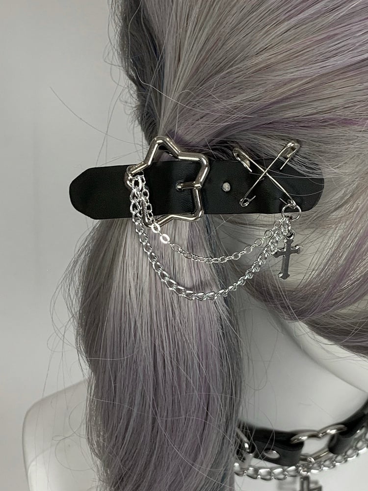 Haarspangen Schwarz/Weiß/Rosa Kreuz Verzierte Schnalle Stern Pin Charm