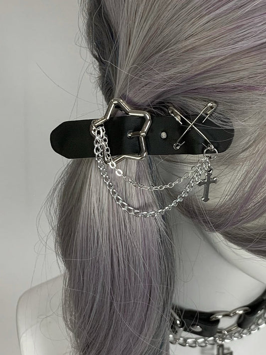 Haarspangen Schwarz/Weiß/Rosa Kreuz Verzierte Schnalle Stern Pin Charm
