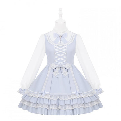 Jirai Pink Light Sweet Criss-Cross Dress Bodice Kei with Blue / Tiered Dreamy