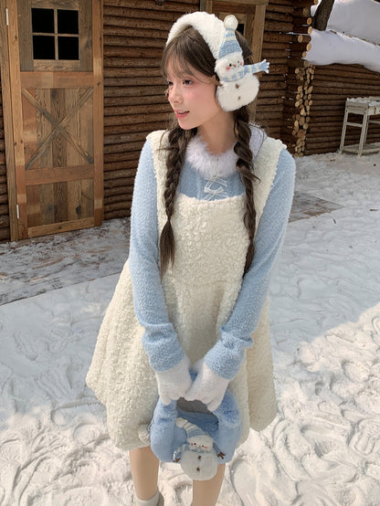 Süßes, mit Schneemann verziertes weißes Plüsch-Overallkleid