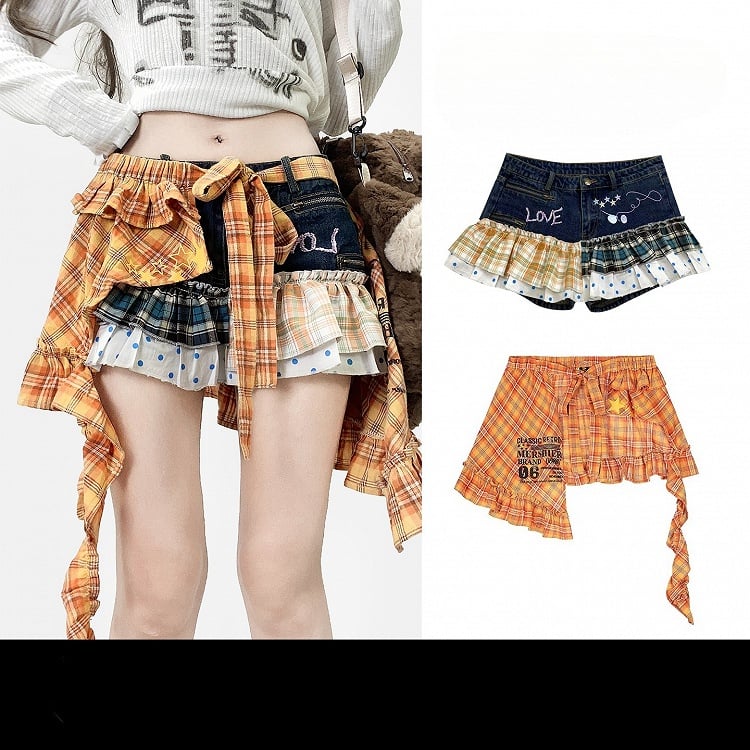 Karierte Y2K und + Muster Orange Polka-dot Shorts Blau