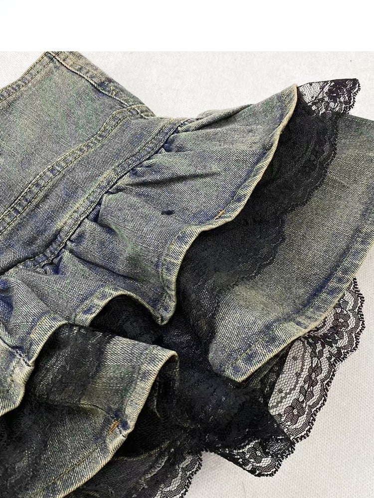 スカートトリム ビタースイート レース デニム ブルー ティアード