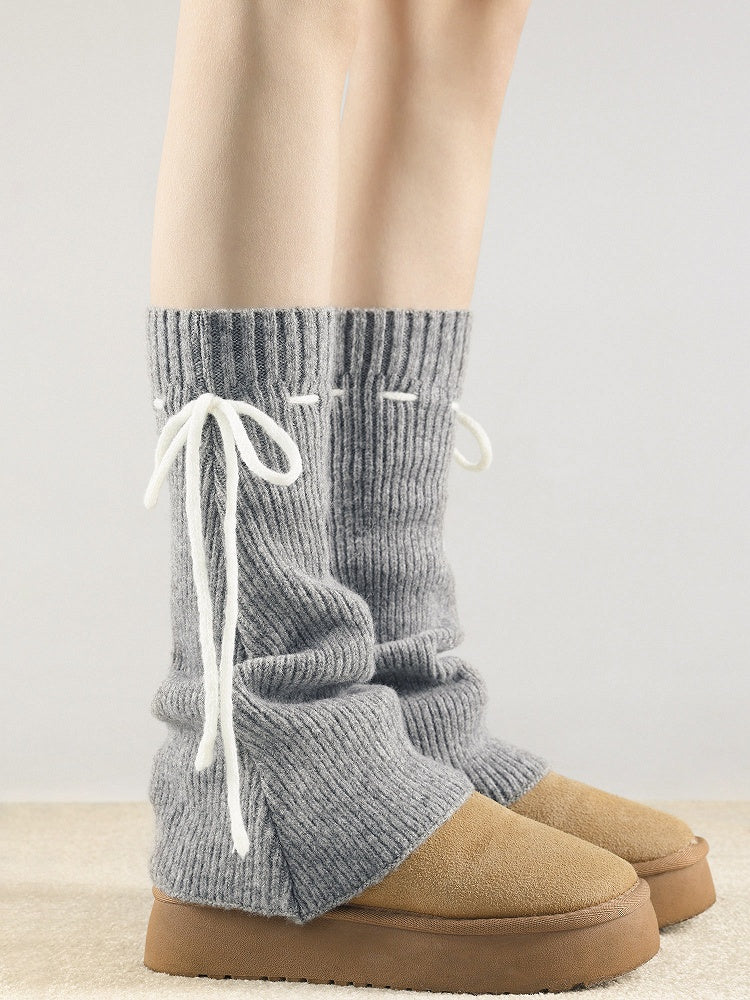 Leg Bow Accents Ribbed with Knit Colors) Warmers Tie (3
