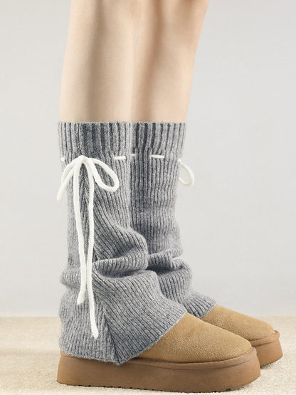 Leg Bow Accents Ribbed with Knit Colors) Warmers Tie (3