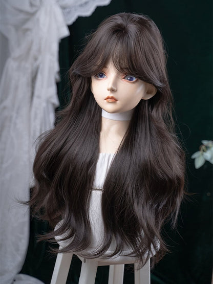 Black With Curtain 73CM Tea Wig Wavy Bangs Length