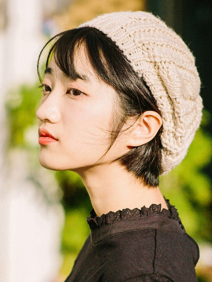 Hat Knitted Khaki/Brown/Black Beret