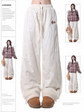 with Beige Embroidery Quilting Plush Dog Cuffs Cozy Fluid Pants Wave