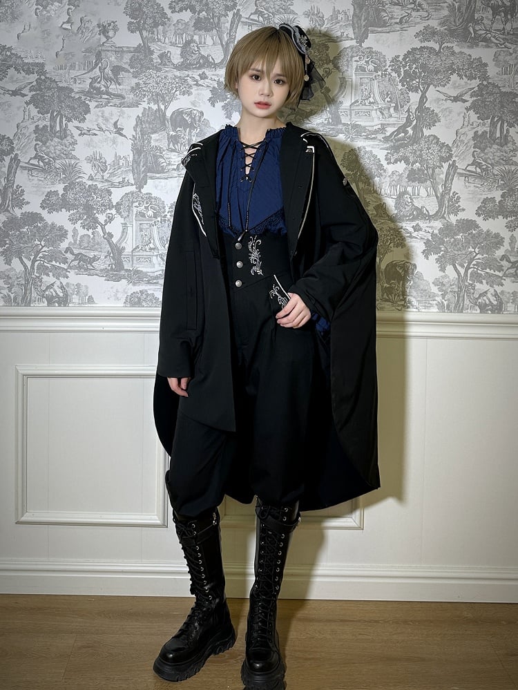 Zip Black Embroidery Ouji Detail Lolita Cloak Hood