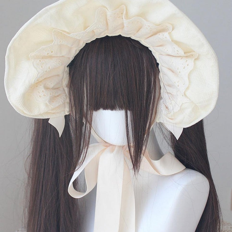 ピンク/ブルーのビーズ付き蝶結びディテール、レーストリムのボンネット