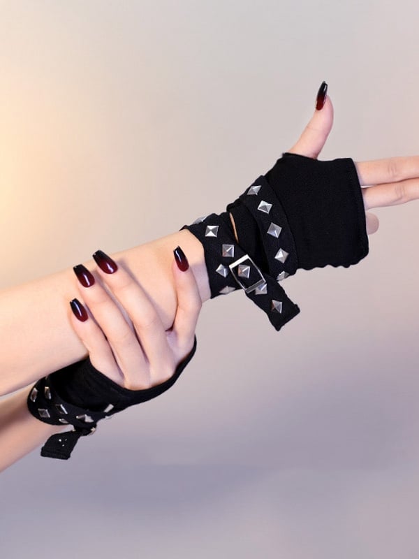 Gothic Schwarze Cyberpunk Nietenhandschuhe