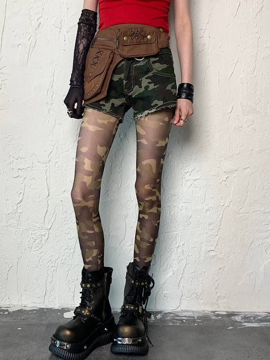 Camo Green Tights Pattern Gyaru Fashion