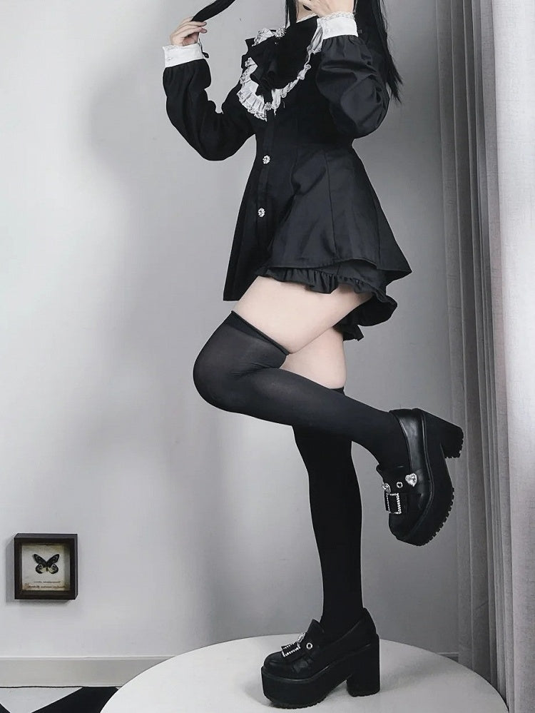 ビッグジライケイ ブラック 取り外し可能なセット ロングリボンドレス+ショーツ ジャボカラー＆スリーブ ミニ