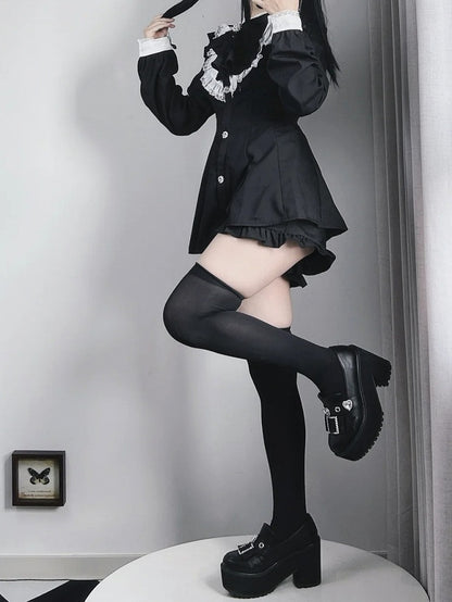 ビッグジライケイ ブラック 取り外し可能なセット ロングリボンドレス+ショーツ ジャボカラー＆スリーブ ミニ