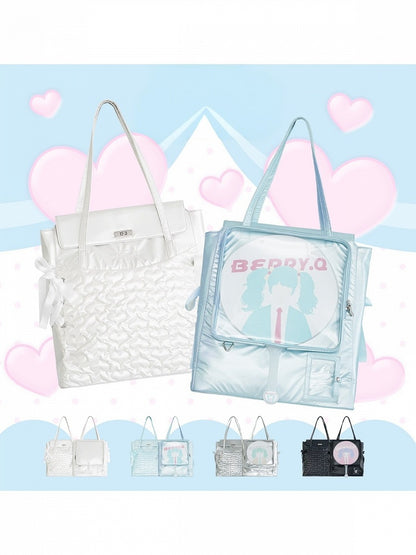 4 Colors Heart Pattern Detail Ita Bag with Transparent Window for Daily Use - Berry Q