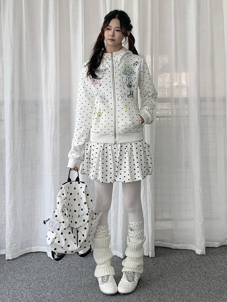 Veste Polka à Imprimé Fille Point Noir Dessin Animé Blanc