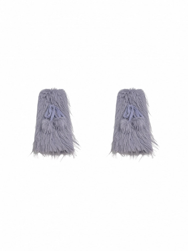 Black/White/Purple Y2K Shaggy Bowknot Leg Warmers With Pompons