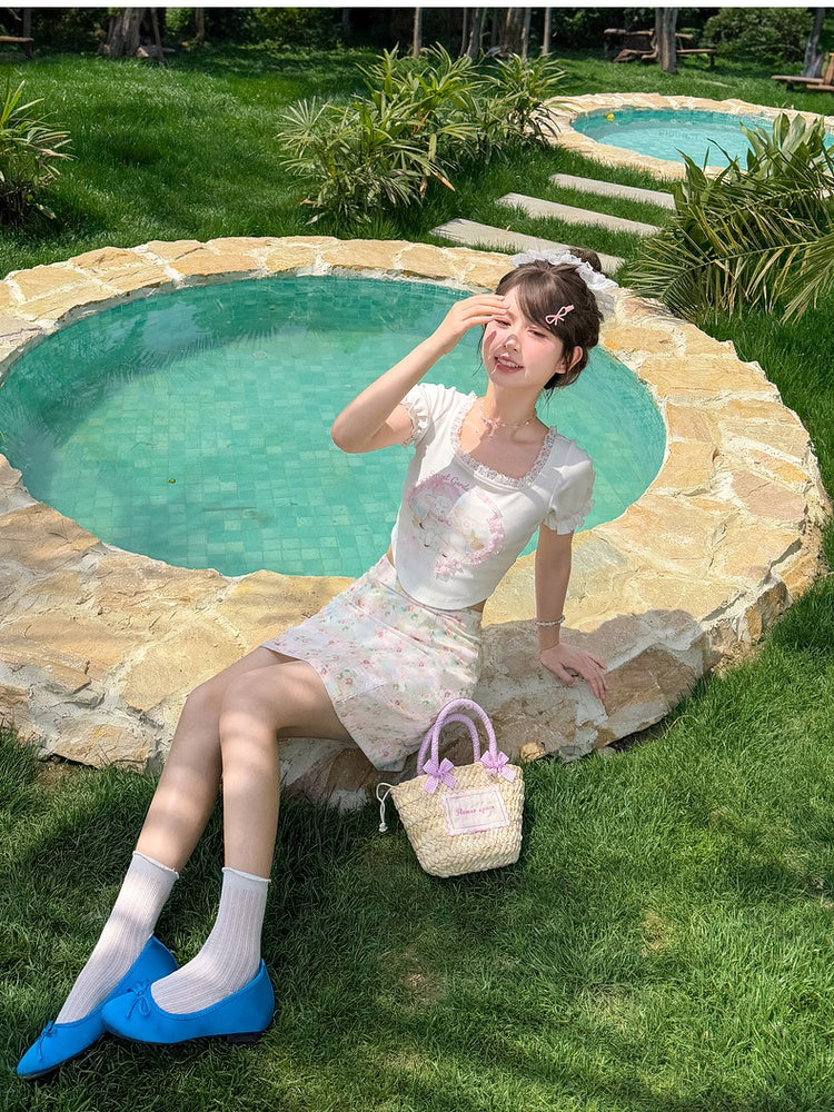 Skirt Colorful A-line Oil Painting Floral Print