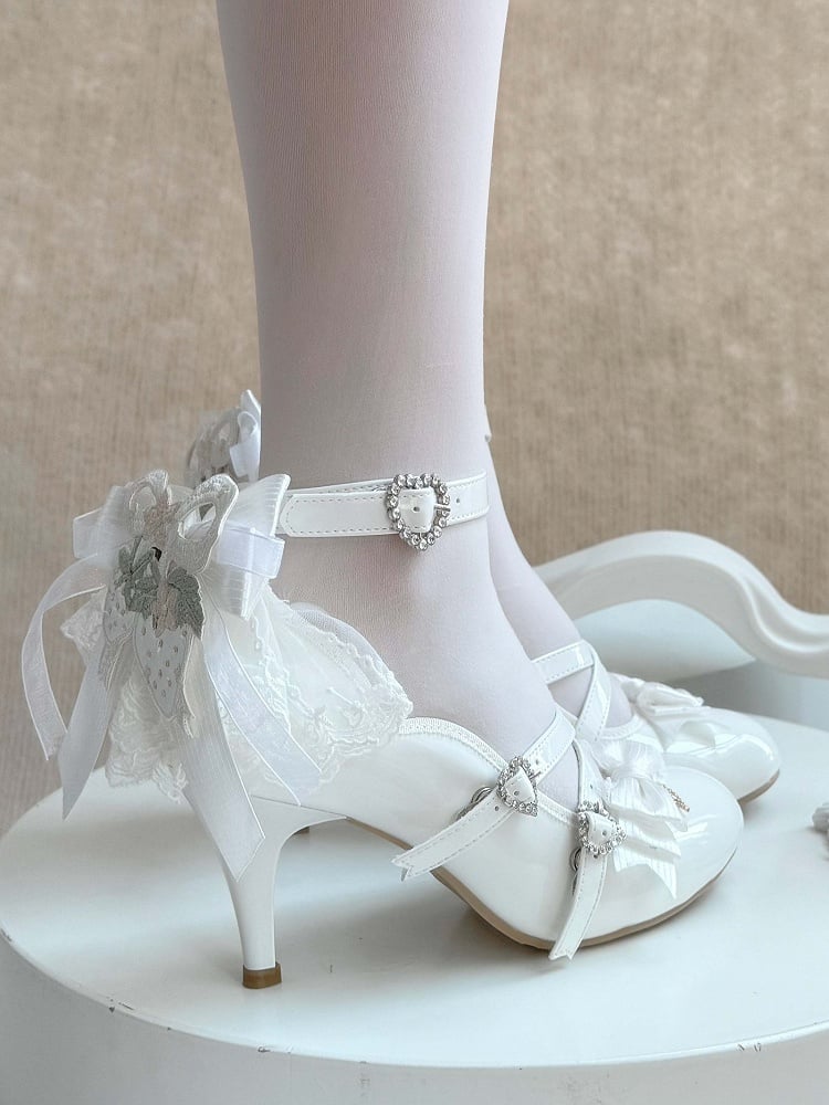 Detachable Back Elegant with White High Bow Shoes Heel Lolita