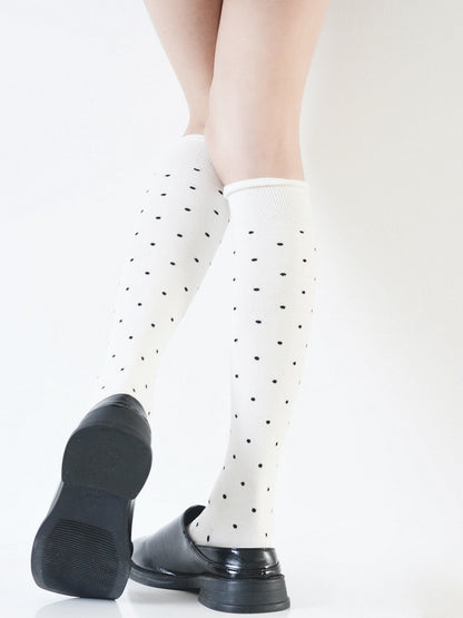 Sliming Polka-dot Pattern Black/White/Gray Calf Socks Retro