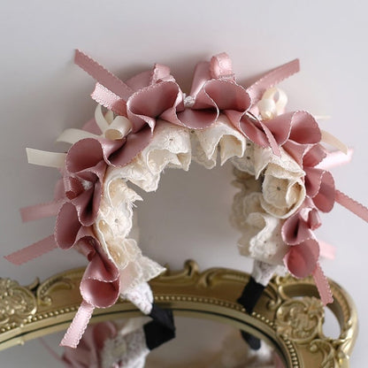 Sweet Beige Bowknot Ballet-Style Lace Pink KC