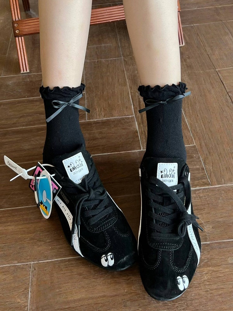 Polka Dot Ruffled Ankle Socks with Bow - Xi Shang Mei Shao