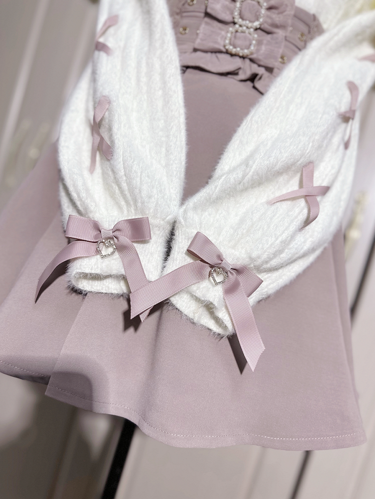 Soft Lace Top: in Faux White Jirai Kei Knit Criss-Cross Shoulder Pink Cutouts Sleeve Style Mink