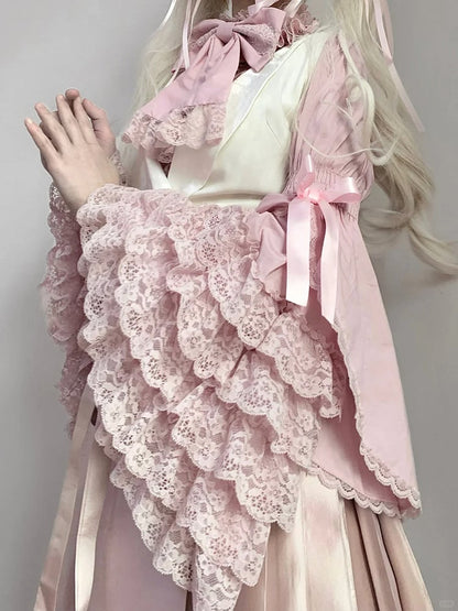 Sleeves Pink Bell Dark Lace Layered with Blouse Lolita Trims