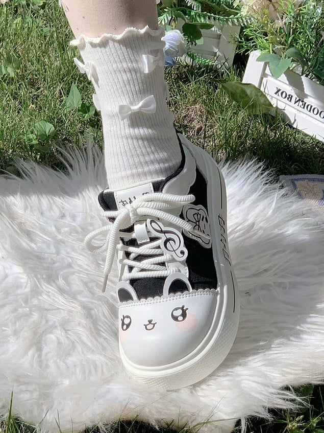 Music Note - Black Core Sneakers with Bunny Theme Details Otaku Platform Scalloped Trim