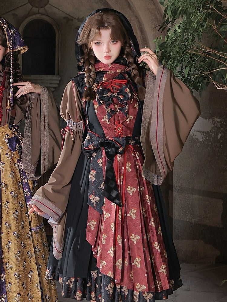 Retro Floral Print Lolita JSK with Layered Skirt - Neoludwig