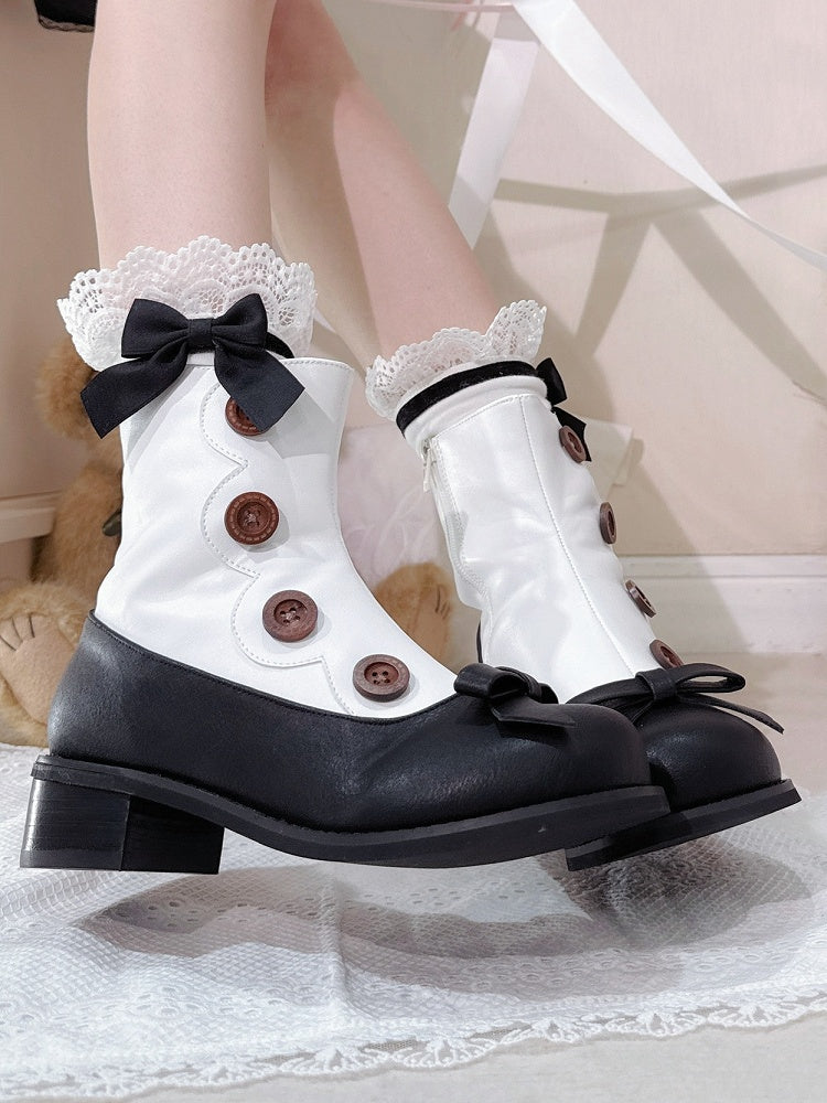 Accents Boots White Lolita Black Button with
