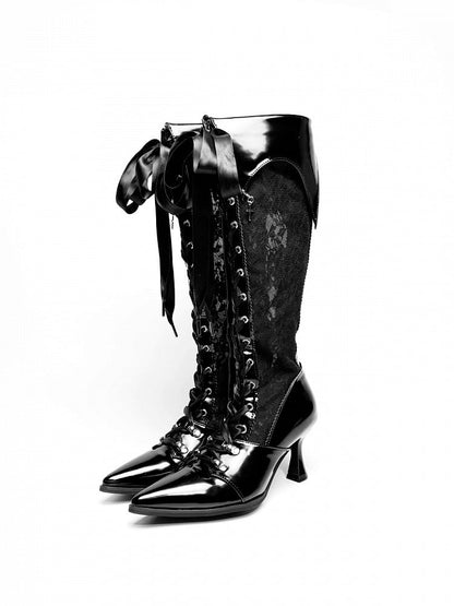 Gothic Lolita Embroidered Lace Witch Pointed Toe High Heel Boots - EvilStar