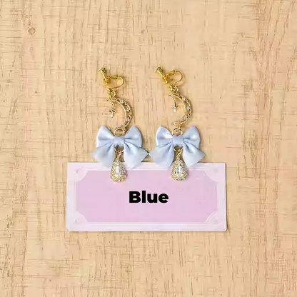 Bow Moon Ear Clips Jirai Kei Pink/Pink/Blue/Black White/Dusty