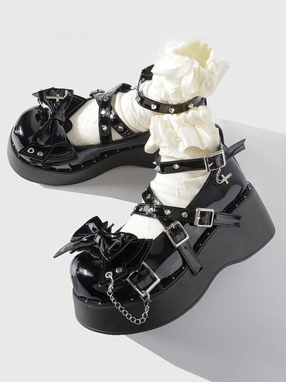 Mary Janes Bow - at Platform Black Top Gothic