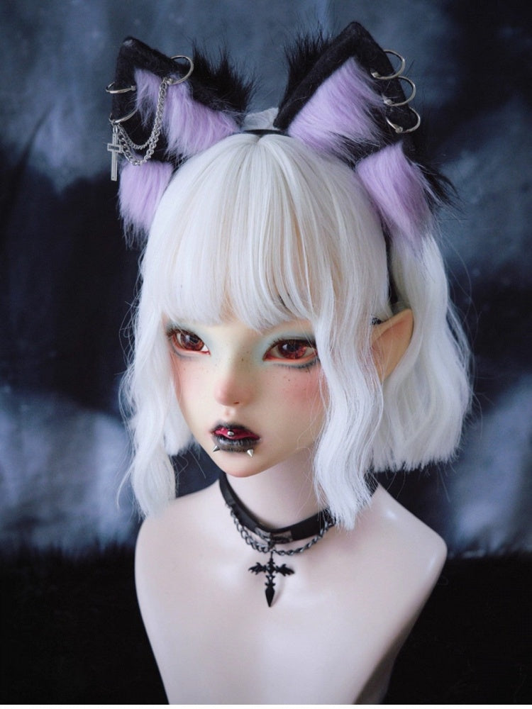 Black & Purple Gothic Wolf Ear KC with Cross Decoration - Strange Sugar