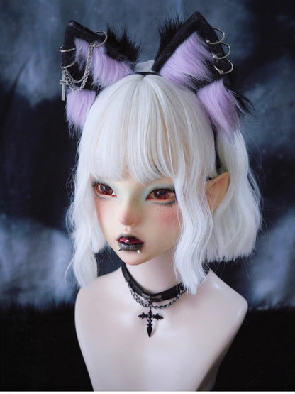 Black & Purple Gothic Wolf Ear KC with Cross Decoration - Strange Sugar