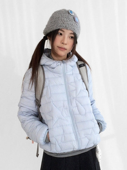Teardrop Pattern Zipper Jacket with Blue Front Down Hooded - Star Ribbed