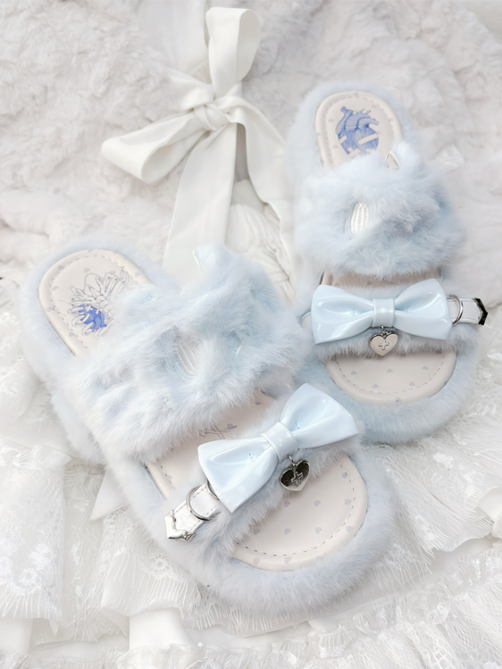 Pantoufles Cat Light Jirai Design : avec broderie bleue en peluche Kei