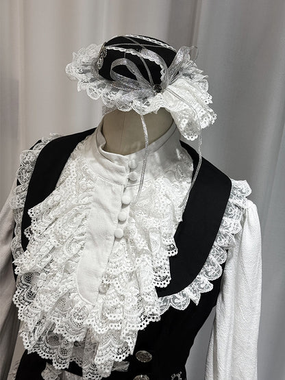 Black White Lace Mini Hat with Silver Bow - Castle Too
