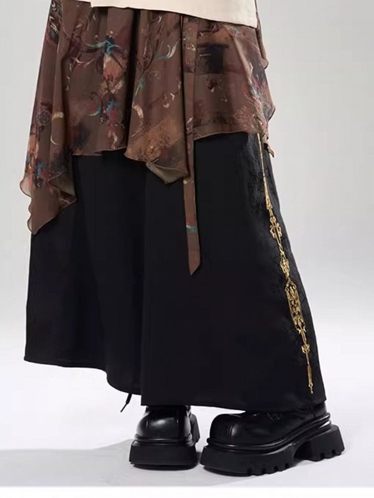 Pants with Cheongsam Embroidery Apron Wide-leg Detachable Style