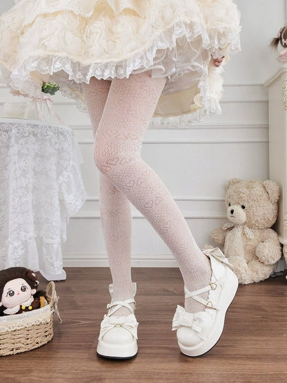 Heart Patterned Sheer Lolita Tights Available in Three Colors - Milkcat Studio
